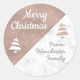 Weihnachtsbaum aus Marmor (Metallic: Rose-Gold) Runder Aufkleber