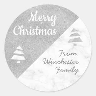 Weihnachtsbaum aus Marmor (Metallic: Silber) Runder Aufkleber
