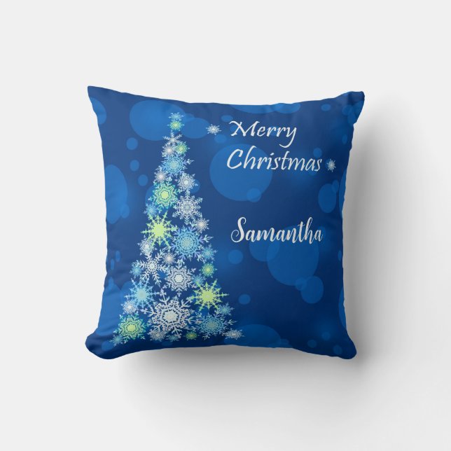 Weihnachtsbaum aus Schneeflocken. Kissen (Vorderseite)