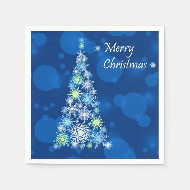 Weihnachtsbaum aus Schneeflocken. Serviette (Vorderseite)