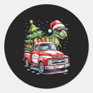 Weihnachtsbaum Auto LKW Dinosaurier Trex Weihnacht Runder Aufkleber