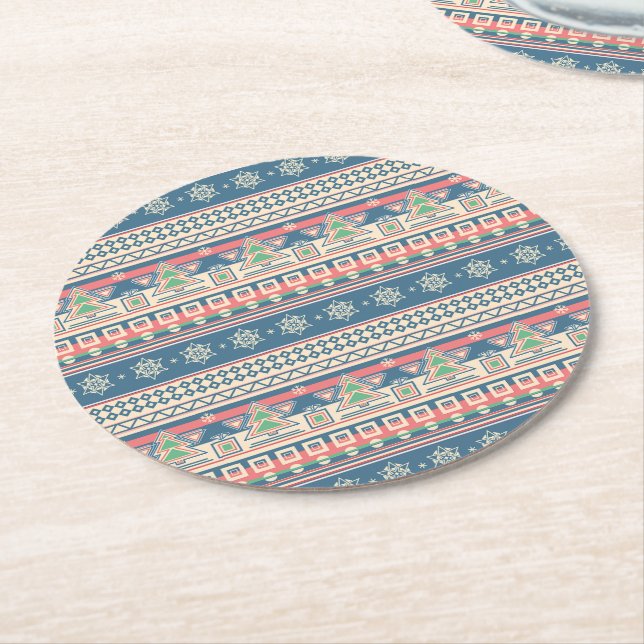 Weihnachtsbaum Aztec Style Paper Runder Pappuntersetzer (Angewinkelt)