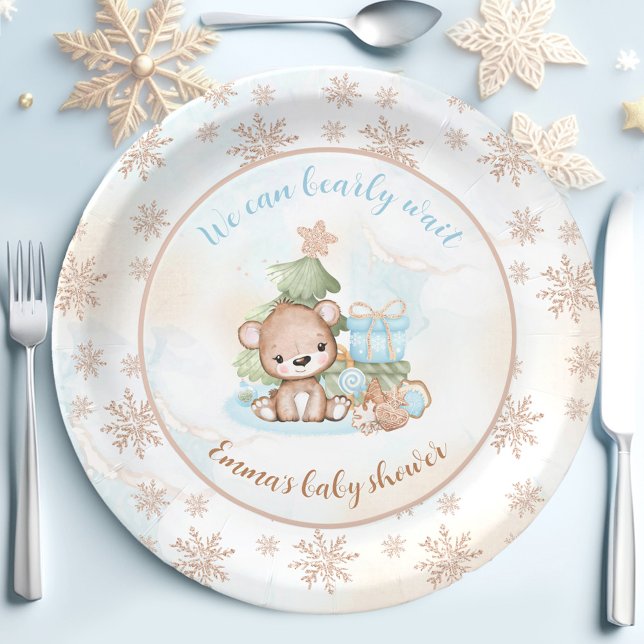 Weihnachtsbaum Baby Bear Boy Baby Shower Pappteller (Christmas Tree Baby Bear Boy Baby Shower Paper Plates)