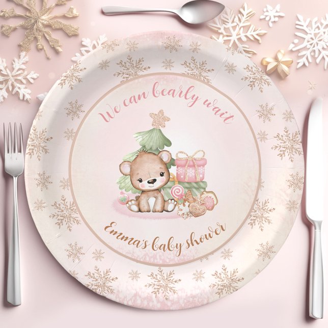 Weihnachtsbaum Baby Bear Girl Baby Dusche Pappteller (Christmas Tree Baby Bear Girl Baby Shower Paper Plates)