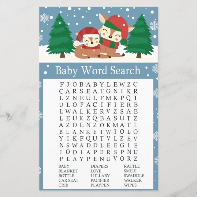 Weihnachtsbaum Baby Shower Word Search Game (Vorderseite)