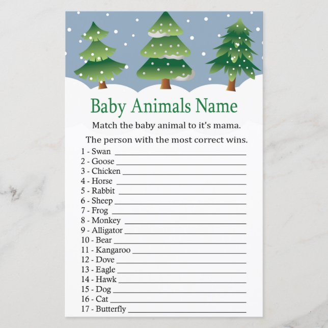 Weihnachtsbaum Baby Tiere Name Spiel Baby Dusche (Vorderseite)
