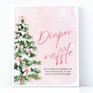 Weihnachtsbaum-Babyshower-Windel-Raffel mit rosa S Poster