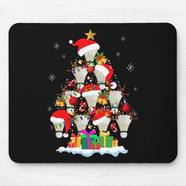 Weihnachtsbaum Badminton Ball Weihnachtsmannmütze  Mousepad (Vorne)