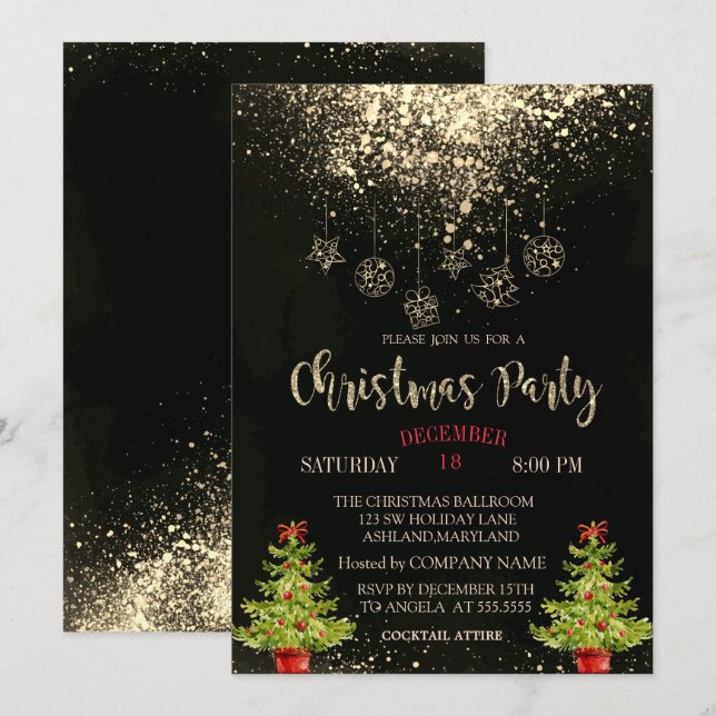 Weihnachtsbaum, Balls Weihnachtsunternehmen Party Einladung (Vorne/Hinten)