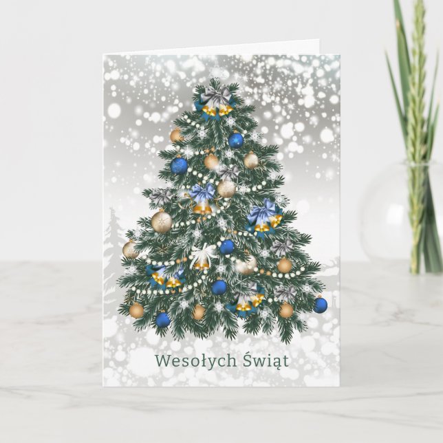 Weihnachtsbaum Baubles Polnisch Feiertagskarte (Vorderseite)