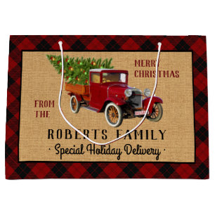 Weihnachtsbaum-Bauernhof-Vintager LKW-rotes Große Geschenktüte