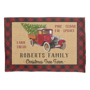 Weihnachtsbaum-Bauernhof-Vintager LKW-rotes Kissenbezug