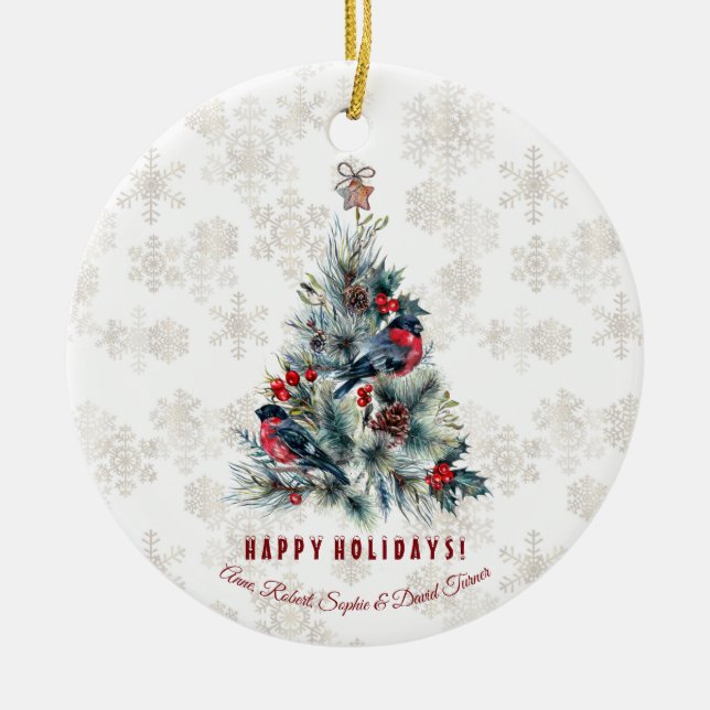 Weihnachtsbaum Berries Holiday wünscht Monogram Keramik Ornament (Vorne)