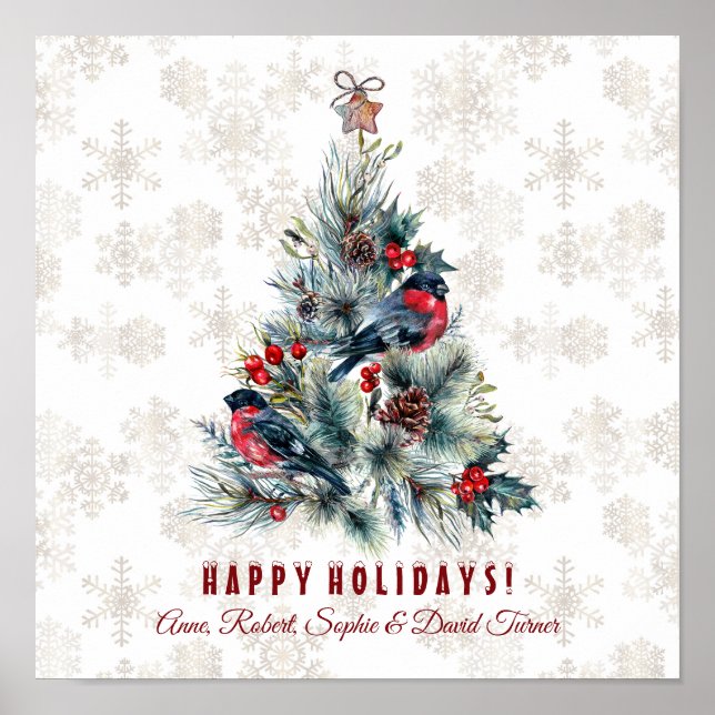 Weihnachtsbaum Berries Holiday wünscht Monogram Poster (Vorne)