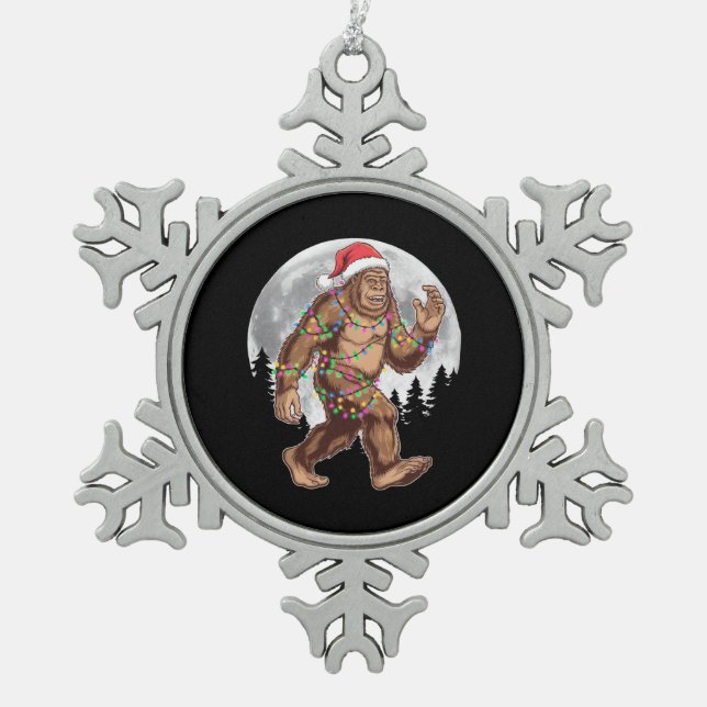 Weihnachtsbaum Bigfoot Weihnachten Lichter Xmas Sa Schneeflocken Zinn-Ornament (Vorderseite)