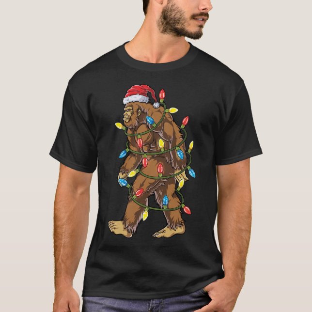 Weihnachtsbaum Bigfoot Weihnachten Lichter Xmas Sa T-Shirt (Vorderseite)