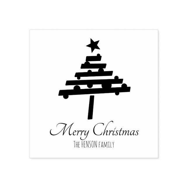 Weihnachtsbaum Black Script Personalisierbar Feier Gummistempel (Prägung)
