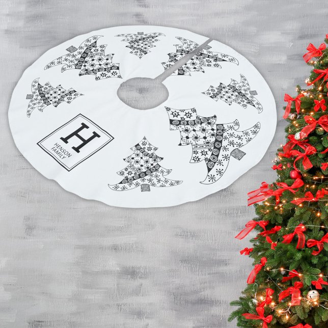 Weihnachtsbaum Black & White Holiday Monogram Polyester Weihnachtsbaumdecke (Von Creator hochgeladen)
