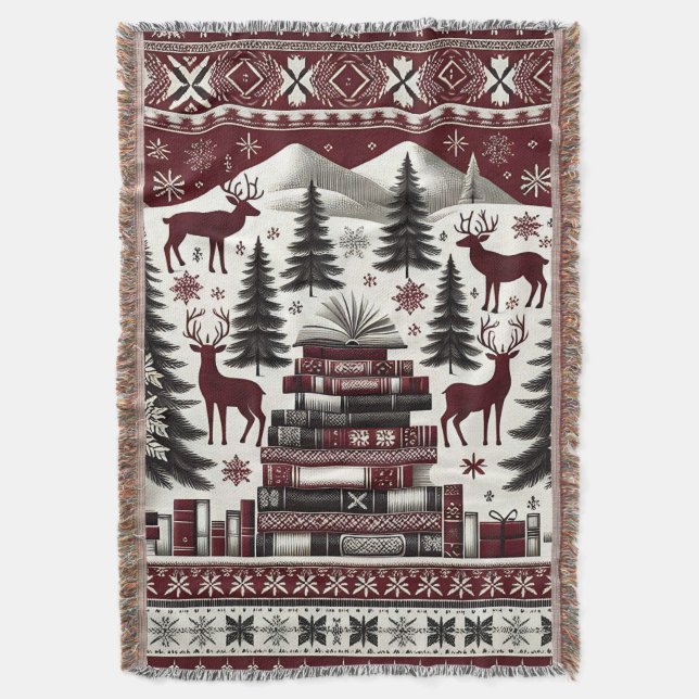 Weihnachtsbaum-Blanket, Nordic Holiday Book Throw Decke (Vorderseite Vertikal)