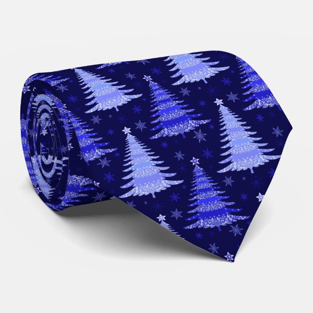 Weihnachtsbaum Blau Musterdesign Krawatte (Gerollt)