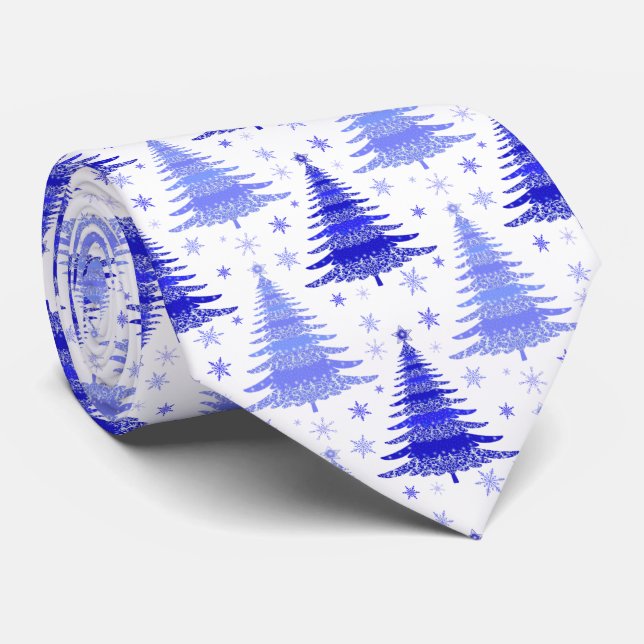 Weihnachtsbaum Blau Periwinkle Muster Design Krawatte (Gerollt)