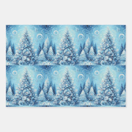 Weihnachtsbaum Blaue Decoupage Fantasie Geschenkpapier Set