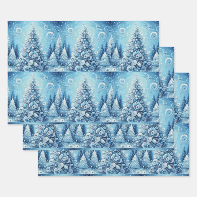 Weihnachtsbaum Blaue Decoupage Fantasie Geschenkpapier Set (Set)