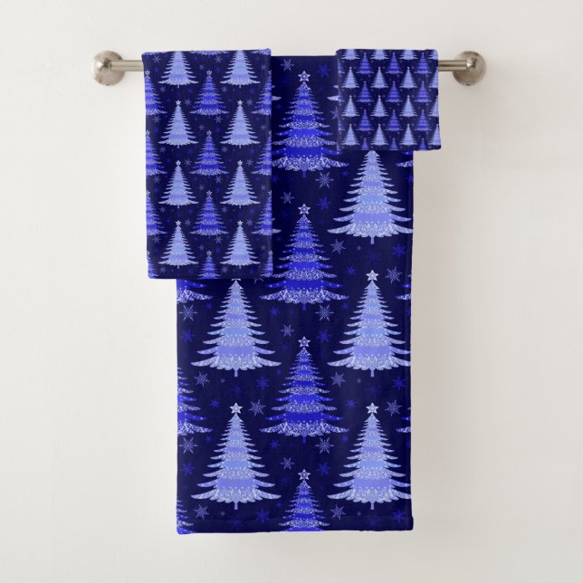 Weihnachtsbaum Blaue Muster Design Badhandtuch Set (Insitu)