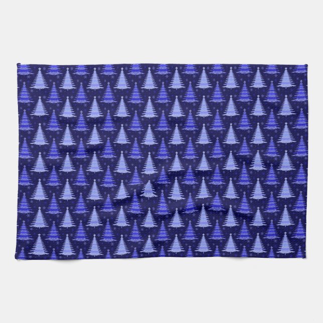Weihnachtsbaum Blaue Muster Design Geschirrtuch (Horizontal)
