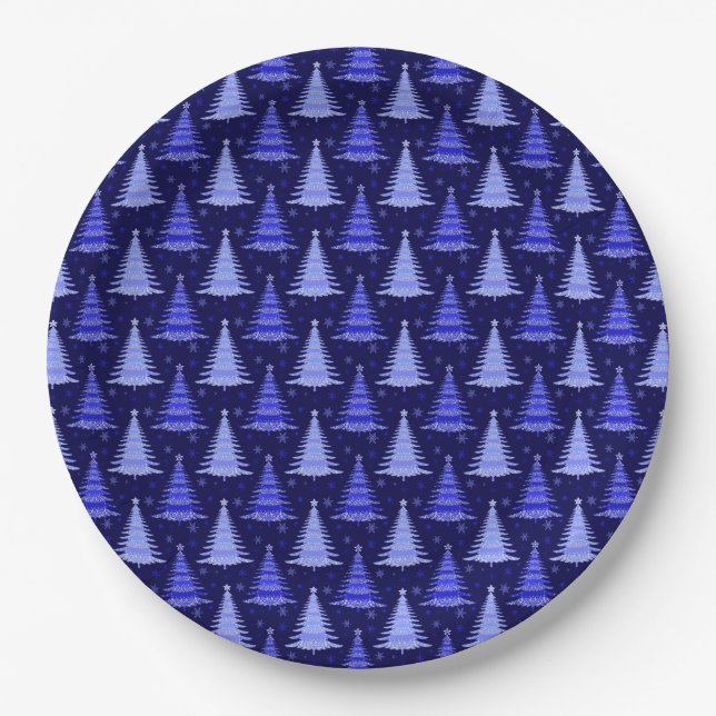 Weihnachtsbaum Blaue Muster Design Pappteller (Vorderseite)