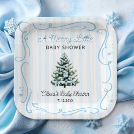 Weihnachtsbaum Blaue Winter-Baby-Party Pappteller