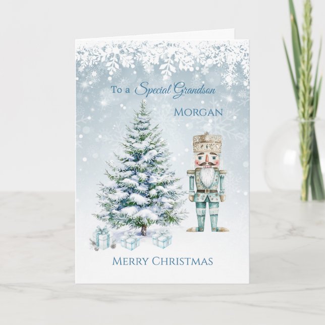 Weihnachtsbaum Blue Nutcracker Snowflakes Card Karte (Vorderseite)