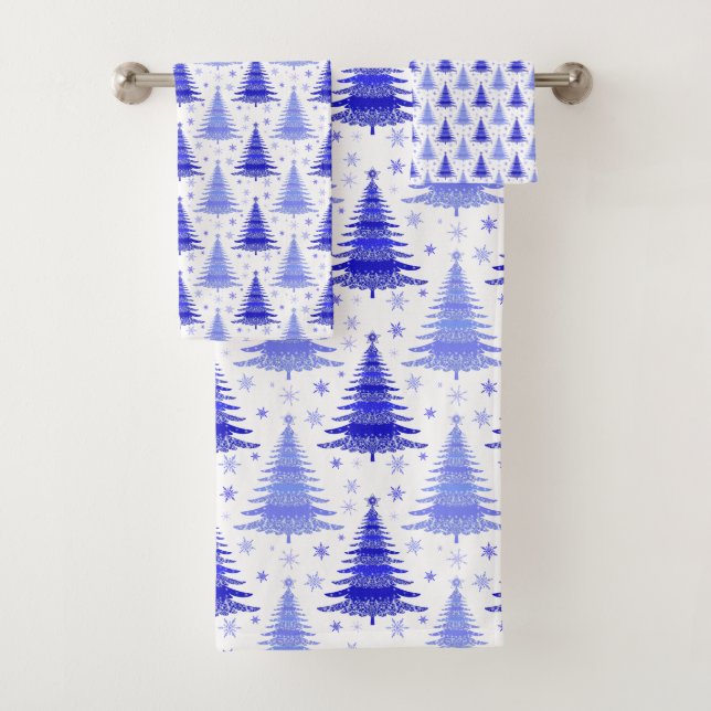 Weihnachtsbaum Blue Periwinkle Muster Design Badhandtuch Set (Insitu)