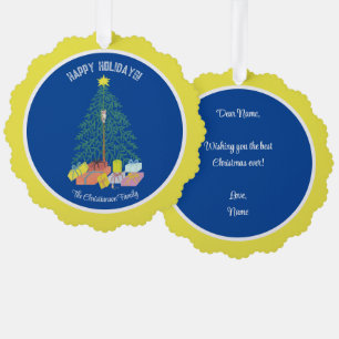 Weihnachtsbaum Blue & Yellow Paper Ornament Card