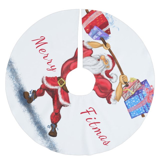 Weihnachtsbaum-Bodybuilder Weihnachtsmann gibt Ges Polyester Weihnachtsbaumdecke (Vorderseite)