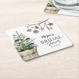 Weihnachtsbaum   Boho Winter Brautparty Rechteckiger Pappuntersetzer