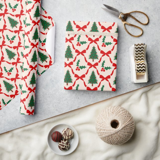 Weihnachtsbaum & Bow Muster Wrapping Paper Roll Geschenkpapier (Kunsthandwerk)