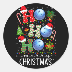 Weihnachtsbaum Bowling Ho Ho Ho Santa Lights Xmas Runder Aufkleber