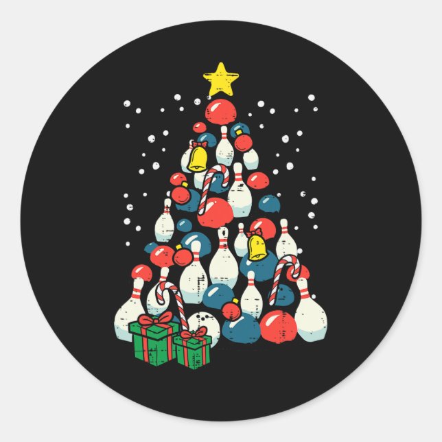 Weihnachtsbaum Bowling Xmas Bowler Player Men Wome Runder Aufkleber (Vorderseite)