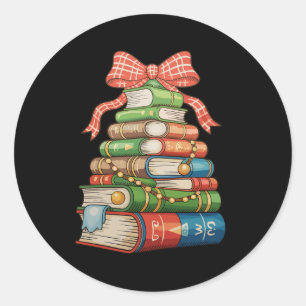 Weihnachtsbaum Bücher Bow Lesen Bibliothekar Lehre Runder Aufkleber