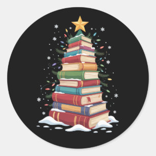 Weihnachtsbaum Buchliebhaber Lehrer Bibliothekar B Runder Aufkleber