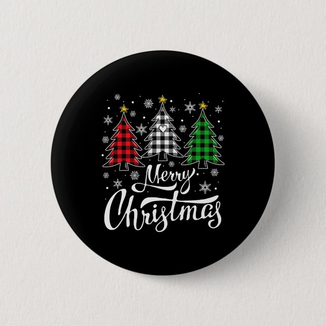 Weihnachtsbaum Buffalo Kariert Red White Green Wei Button (Vorderseite)