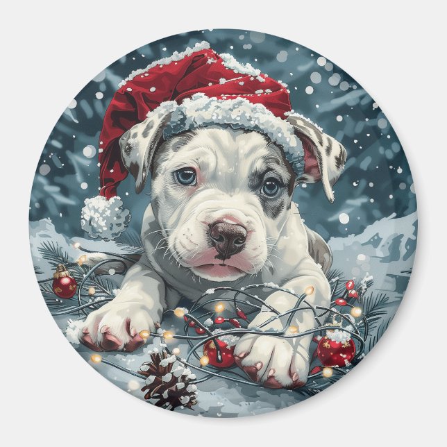 Weihnachtsbaum Bull Santa Puppy Magnet (Vorne)