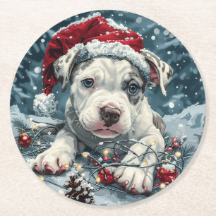 Weihnachtsbaum Bull Santa Puppy Runder Pappuntersetzer