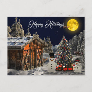 Weihnachtsbaum Bunte Heimat Weißer Schneemann Postkarte