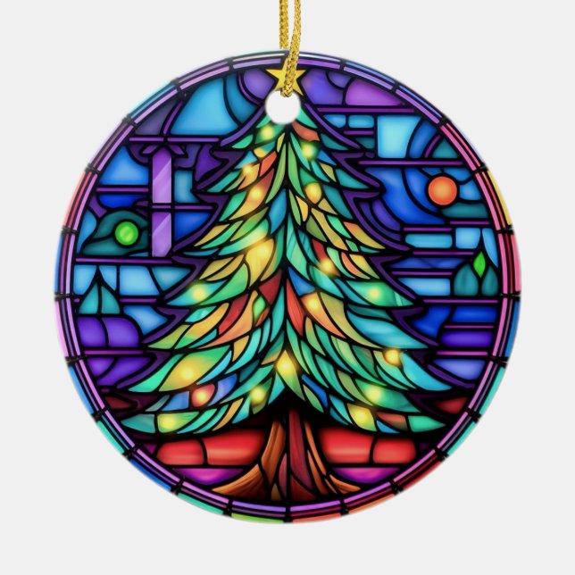 Weihnachtsbaum Buntglas-Stil Keramik Ornament (Vorne)