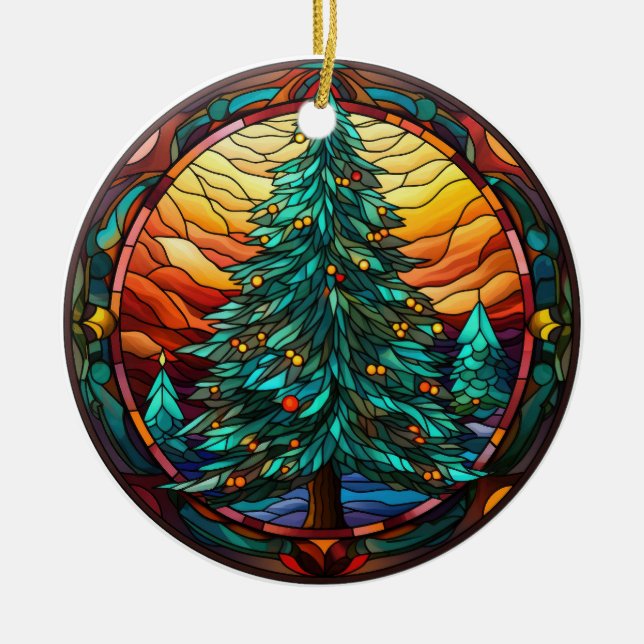 Weihnachtsbaum Buntglas-Stil Keramik Ornament (Vorne)