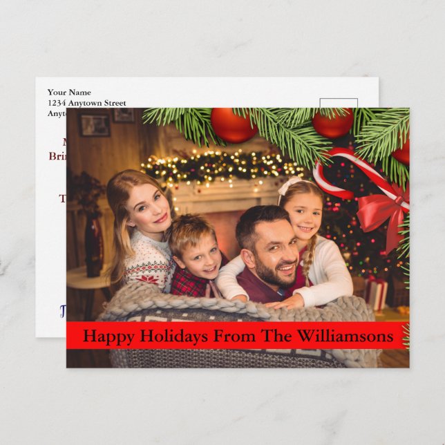 Weihnachtsbaum Candy Cane Border Happy Holidays Postkarte (Vorne/Hinten)