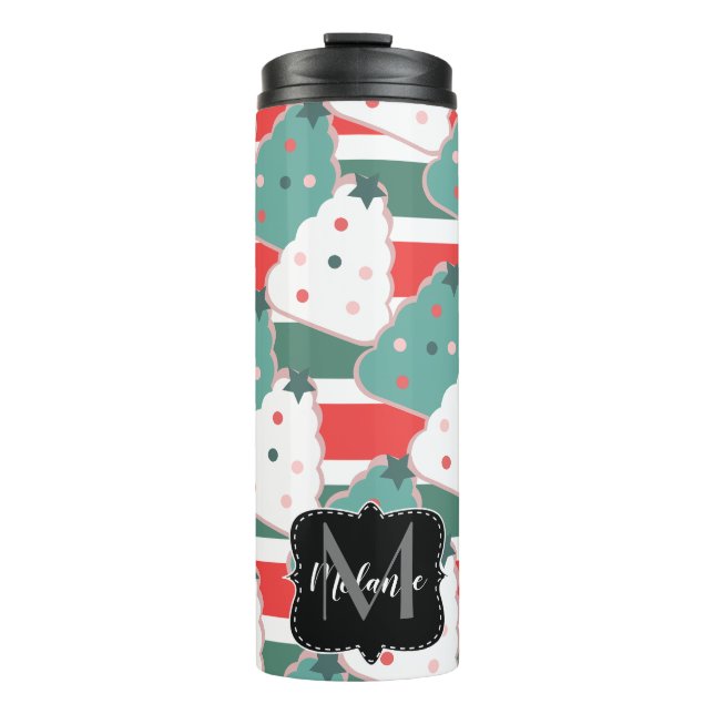 Weihnachtsbaum-Cookies Monogram-Name Thermosbecher (Vorderseite)