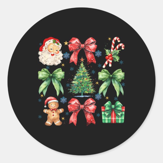 Weihnachtsbaum Coquette Bow Santa Claus Candy Runder Aufkleber (Vorderseite)
